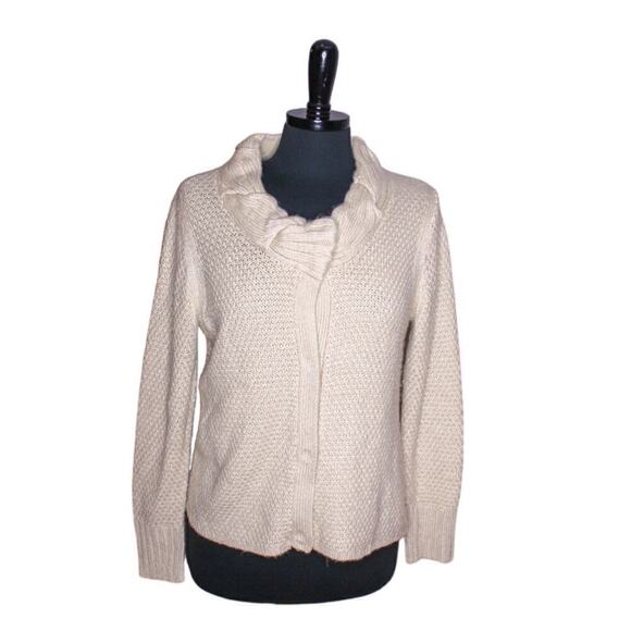 Seventh Avenue Cardigan Sweater Acrylic Waffle Knit Beige Tan Size M - Picture 1 of 4